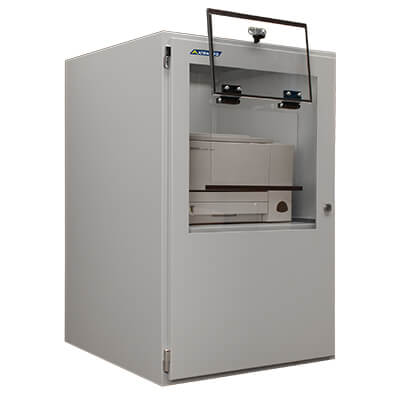 Obudowa drukarki przemysłowe firmy Armagard z zainstalowaną drukarką laserową